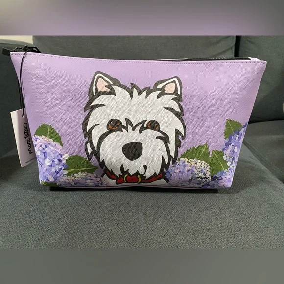 NWT Marc Tetro White Westie Dog Print & Purple Hydrangea Flowers Bag - Picture 13 of 13